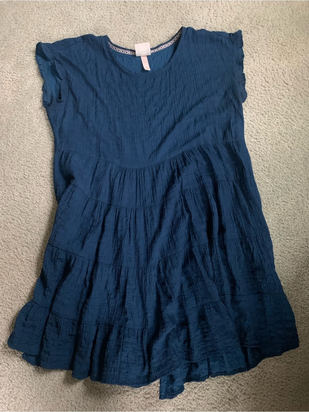 Knox Rose Blue Crinkle Gauze Tiered Mini Dress Short Sleeve Babydoll Large